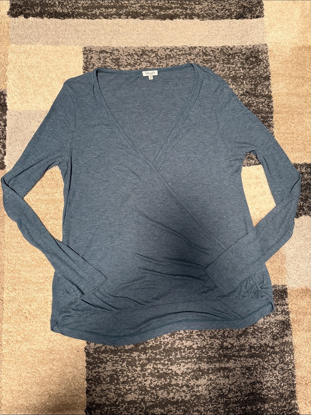 Splendid ribbed surplice top, dusty blue, size L EUC!